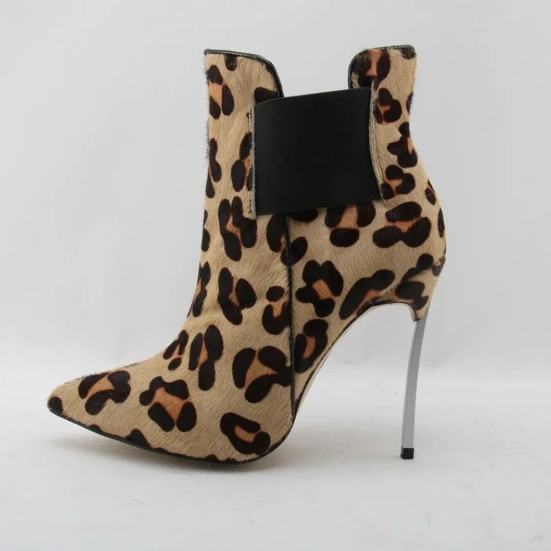 

Hot Selling Leopard High Heel Boots Woman Sexy Pointed Toe Slip-On Ankle Boots Fashion Suitable Spring Autumn Career Shoes