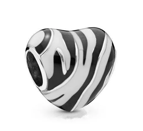 

Original 925 Sterling Silver Beads New Zebra Print Heart Charm Fit Pandora Bracelet & Necklace Diy Jewelry