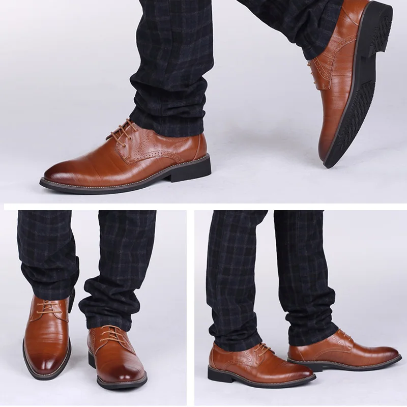 Genuine Leather Men's Dress Shoes British Style Fashion Lace Up Shoes Formal Oxford Classic Gentleman Shoes Plus Size 37-47