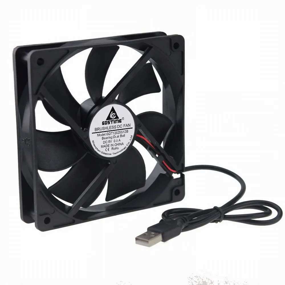 

Gdstime 5 Pcs 2000RPM Dual Ball 5 Volts USB PC Cooler 120*120*25mm DC Brushless Motor Cooling Fan 5V 120mm x 25mm 12cm 12025