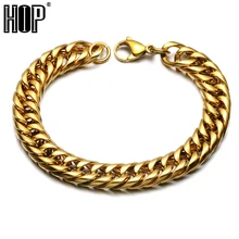 Хип-хоп двухслойная золотая цепочка и звено кубинские браслеты байкерские из нержавеющей стали рок-браслет и браслеты для мужчин ювелирные изделия