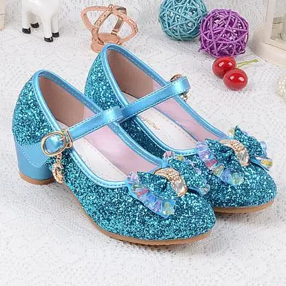 Детская обувь с блестками; Enfants; коллекция года; детская Свадебная обувь принцессы на высоком каблуке для маленьких девочек; вечерние туфли для девочек; цвет розовый, синий, золотистый; 540d - Цвет: Синий