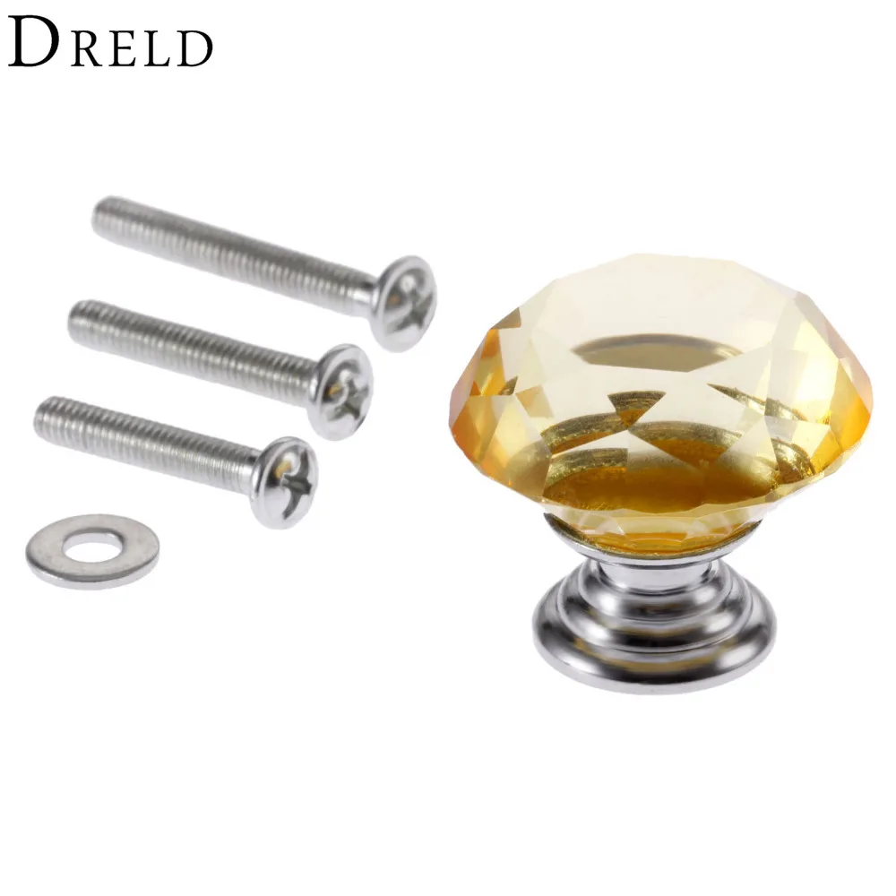DRELD 1Pc 30mm Diamond Crystal Glass Drawer Pulls Door Wardrobe