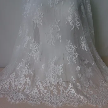 

One Piece 150cm Width Free Shipping Exquisite White French Eyelash Lace Fabric Soft Gauze Fabric Wedding Dress Fabric