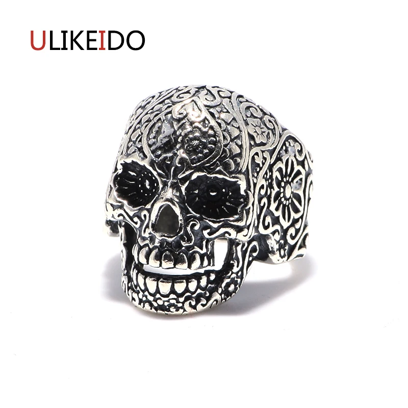 

100% Pure 925 Sterling Silver Jewelry Skull Mens Signet Rings Pattern Carved Pirate Skeleton Punk Ring For Men Special Gift 288