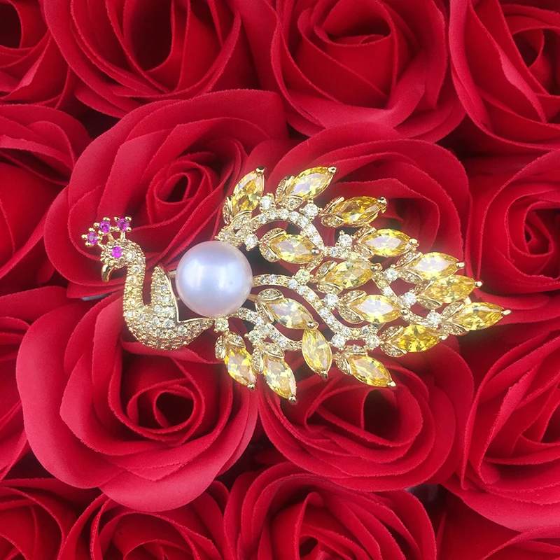 Sinya Natura Pearl Brooch High luster 11-12mm freshwater pearls color optioanl Gold plated high quality fashion jewelry for Mum (7)