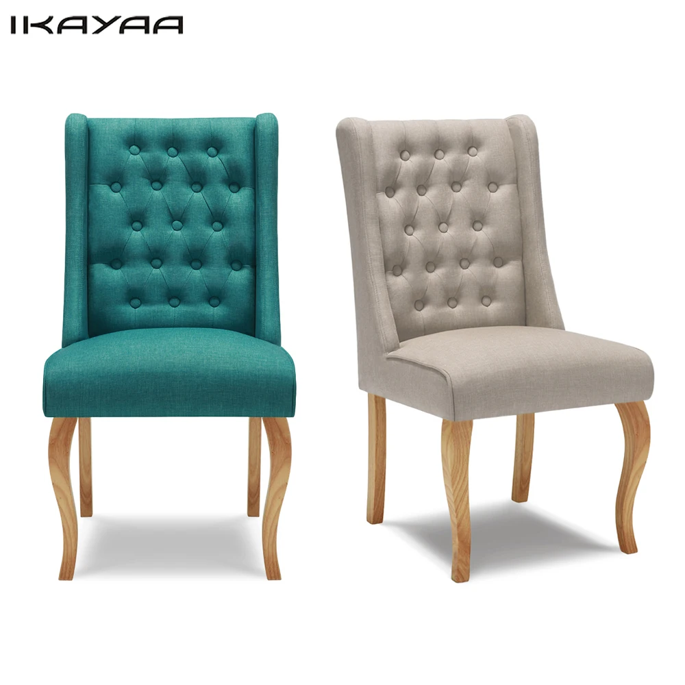 iKayaa US UK FR Stock Antique Tufted Dining Chair Linen Fabric Accent Chair Upholstered Side Living