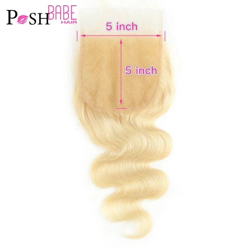

POSH BABE Blonde 613 Color 5x5 Closure Brazilian Remy Body Wave Free Middle Part Human Hair Closure with Baby Hair Free Shipping