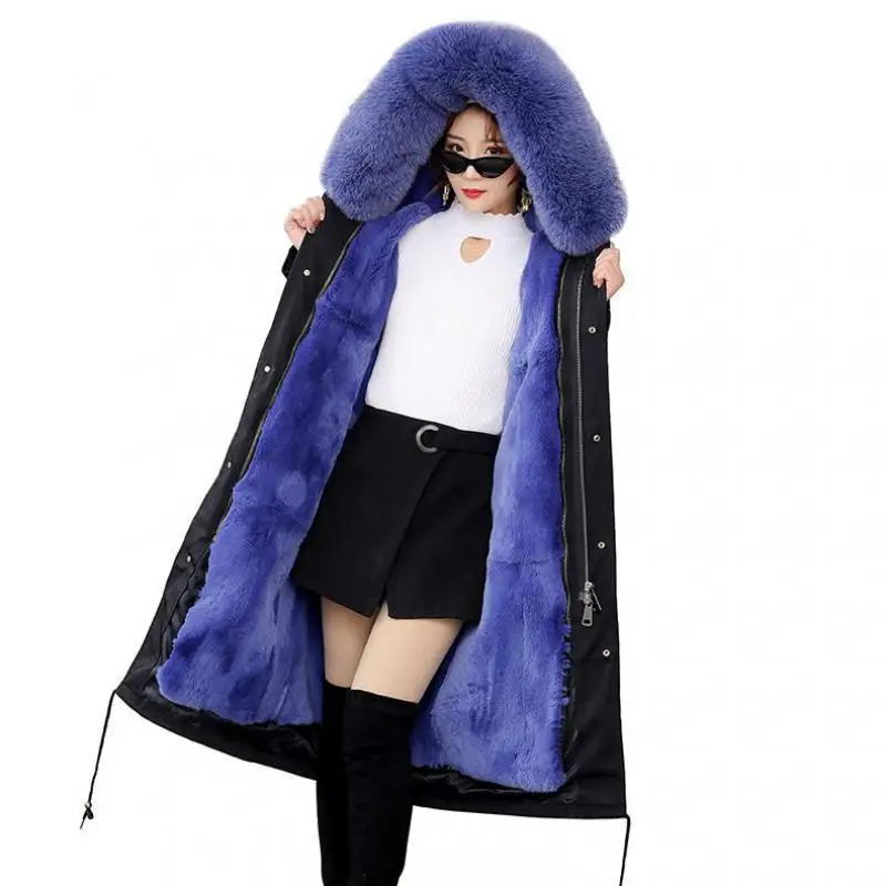 

parka real fur2019 New Style Overcoming Female Removable Rex Rabbit Hair Inner Bile Fox Fur Collar Fur Coat Female Long Overcoat