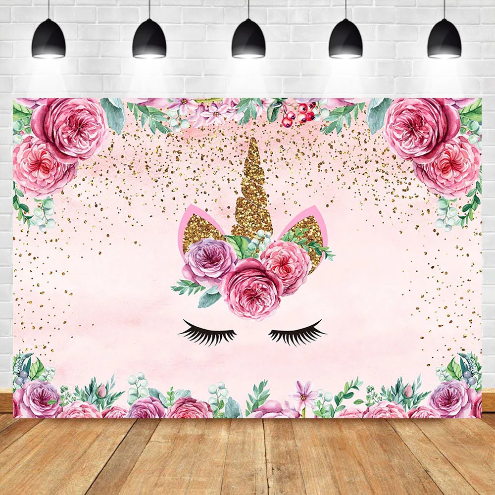 

NeoBack Unicorn Photography Backdrop Pink Floral Gold Unicorn Backdrop Unicorn Birthday Baby Shower Photo Background