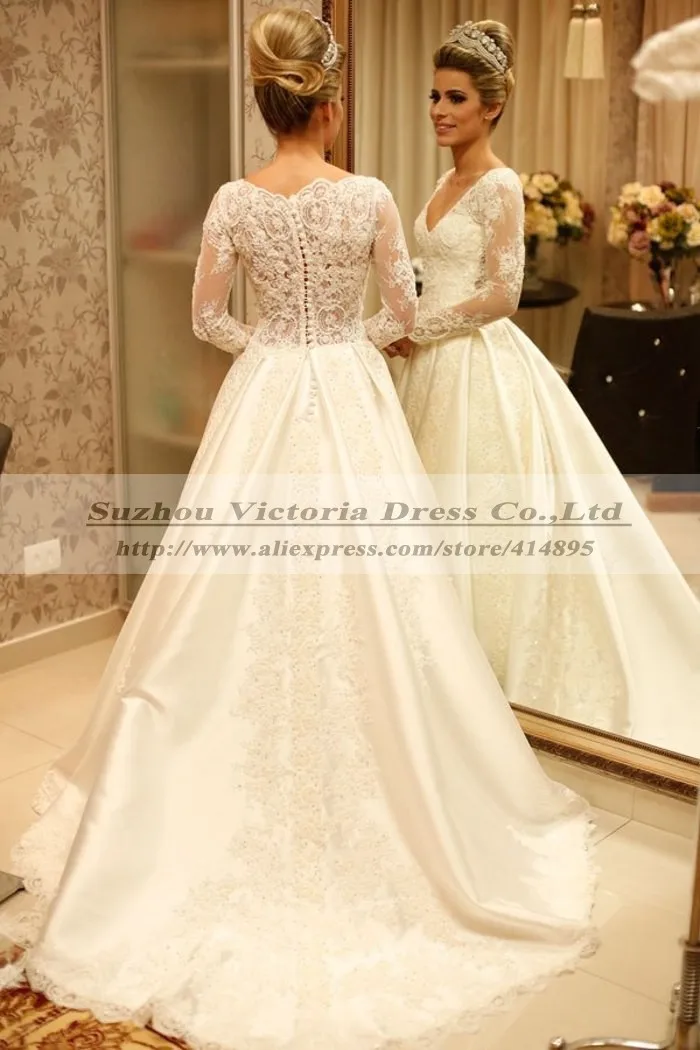 De manga larga De encaje Vestido De boda 2014 Sexy Vestido De novia Vintage Wedding Dress