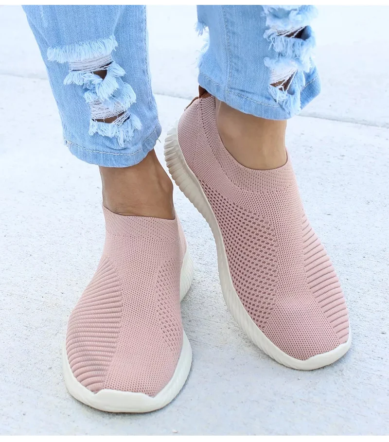 Women’s Sexy Stretch Fabric Slip-On Sneakers Pink