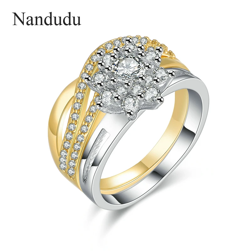

Nandudu Two Gold Double Ring Sets Fashion Rings Jewelry Gift Women Wedding Bridal Party Accessory R1820