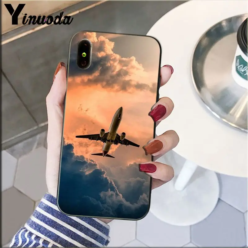 Airplane travel in the sunset