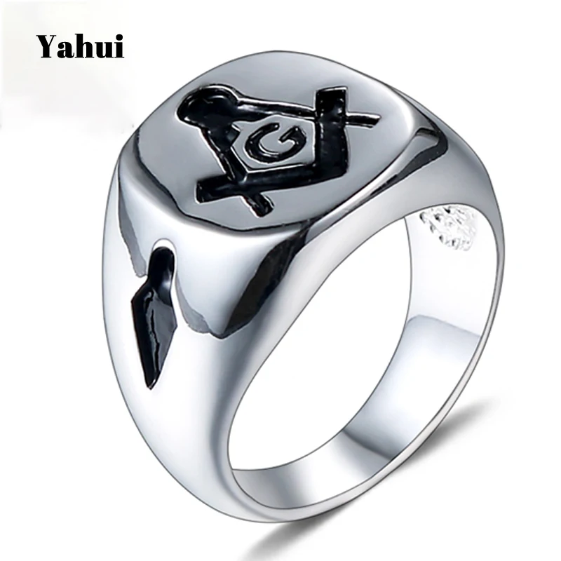

YaHui mens rings stainless steel gold mens punk Masonic Ring simple ring high quality female couple rings jewellery