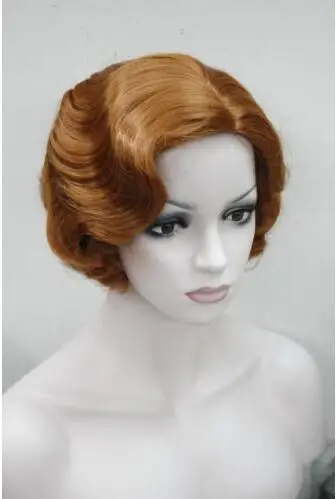 

Womens Retro Short Finger Wave Curly Wavy Pinup Wigs Halloween Cosplay Wig
