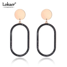 Lokaer ПР Стиль Нержавеющая сталь полые овальные серьги ювелирные изделия розовое золотистый и черный/белый глины серьги со стразами для Для женщин девочек E19108