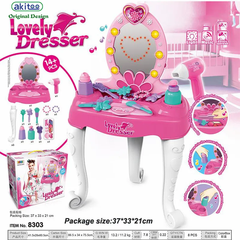 Akitoo 3223 детский набор для макияжа с подсветкой, набор для туалетного столика для девочек, развивающие игрушки