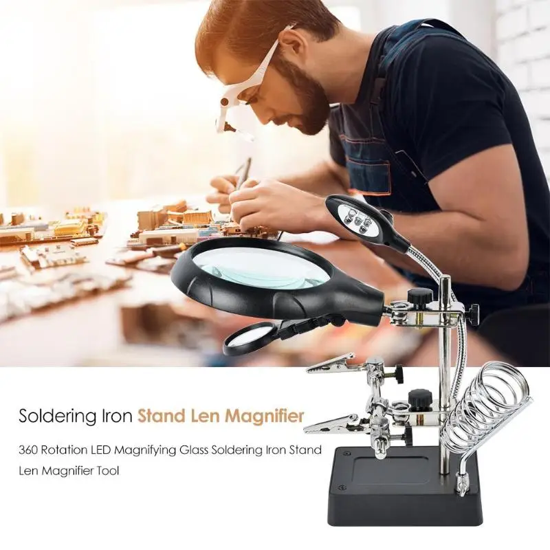 Beste 360 Rotatie LED Vergrootglas Soldeerbouthouder Len Vergrootglas Tool Verstelbare Bureau Desktop Tafel Vergrootglas Lamp Stand