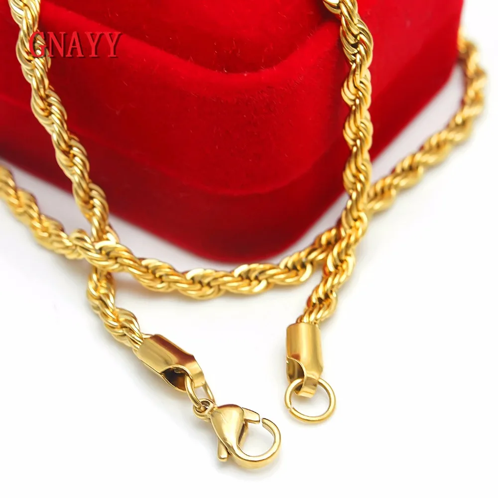 GNAYY Jewelry Gold Stainless Steel twisted singapore chain Necklace for