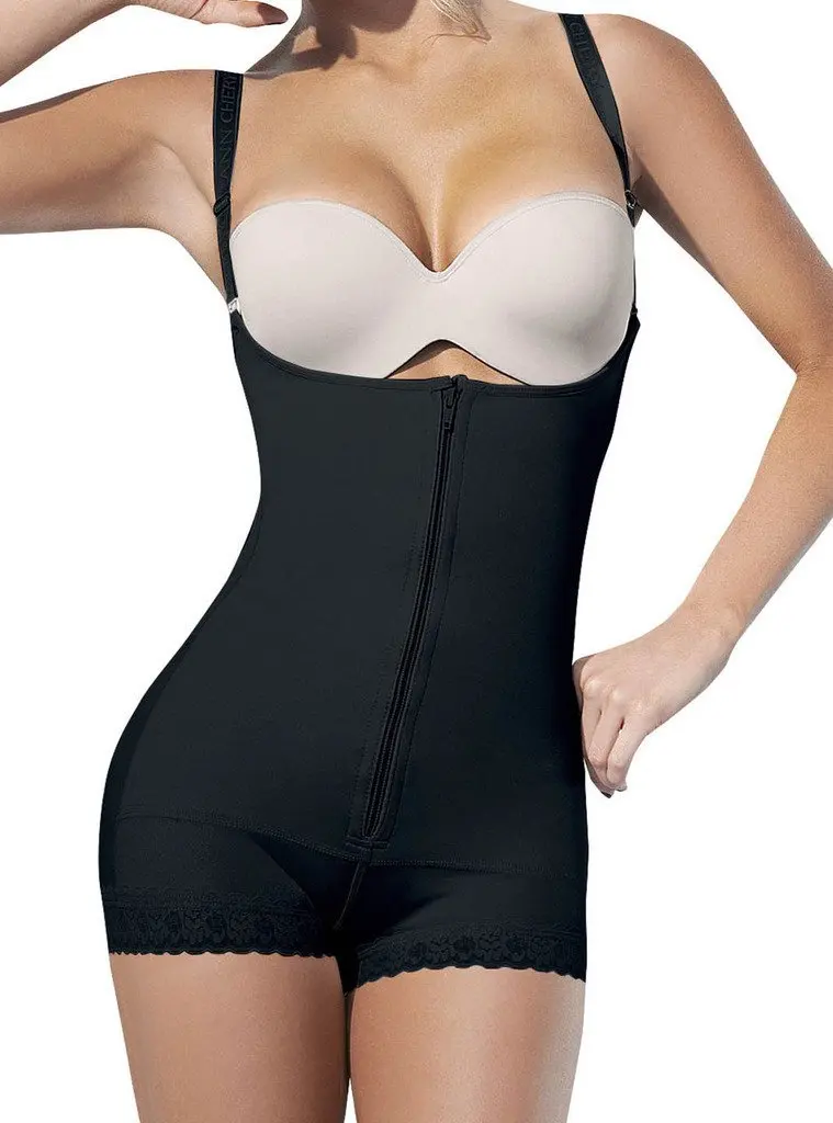 

Fajas girdles compression bodysuit shapewear latex slimming braless body shaper in boyshort underbust shaper with zip and clips