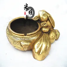 Антикварный, антиквариат китайский латунный резной кролик пепельница
