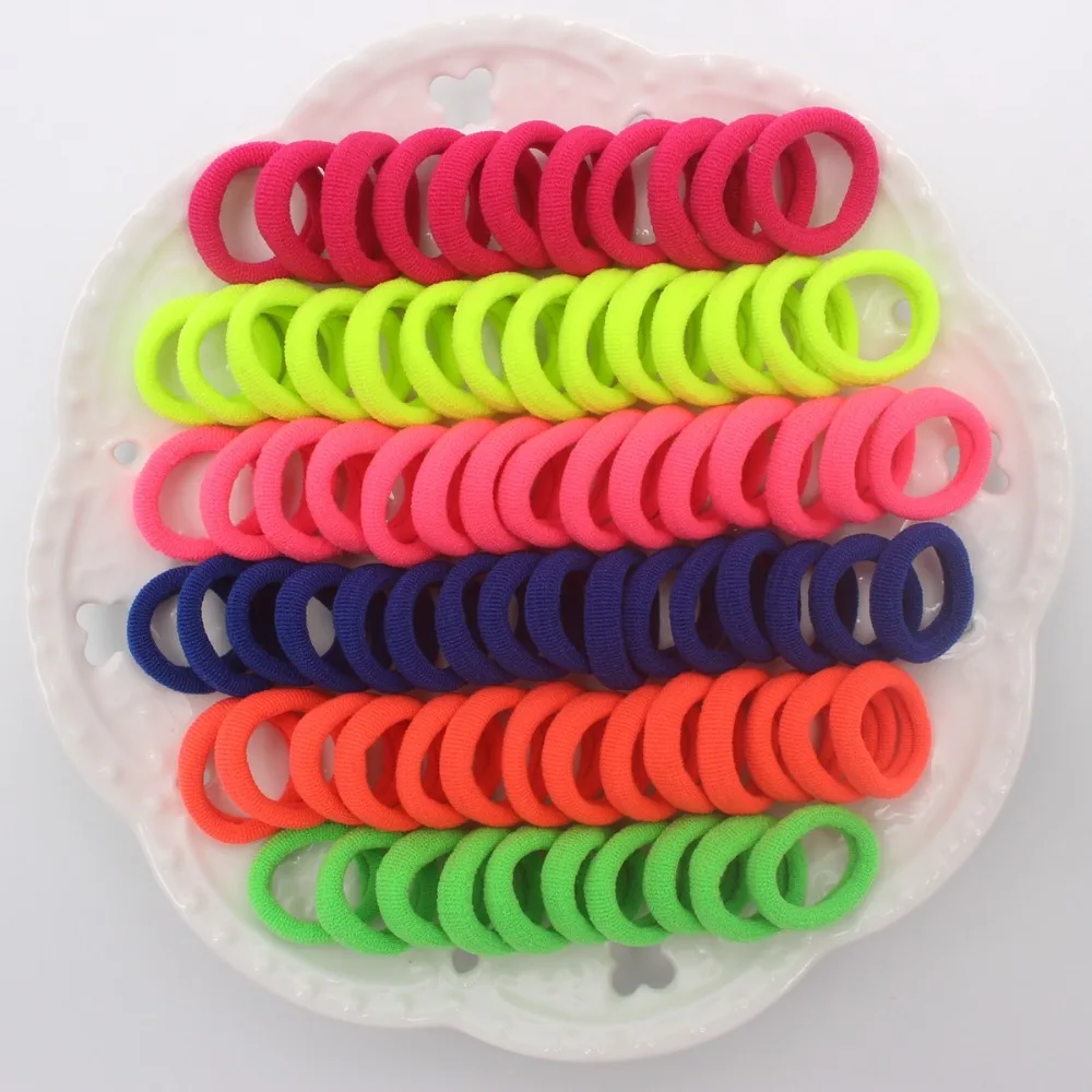 

100pcs/lot diameter 20mm knitting Spandex Fluorescent candy color Elastic Hair Bands hair accessories for girls Head rope kids