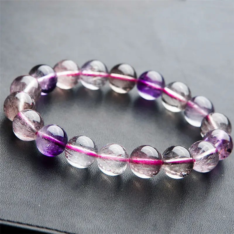 

11mm Genuine Colorful Natural Rutilated Quartz Bracelets Super Seven 7 Melody Stone Crystal Round Bead Bracelet