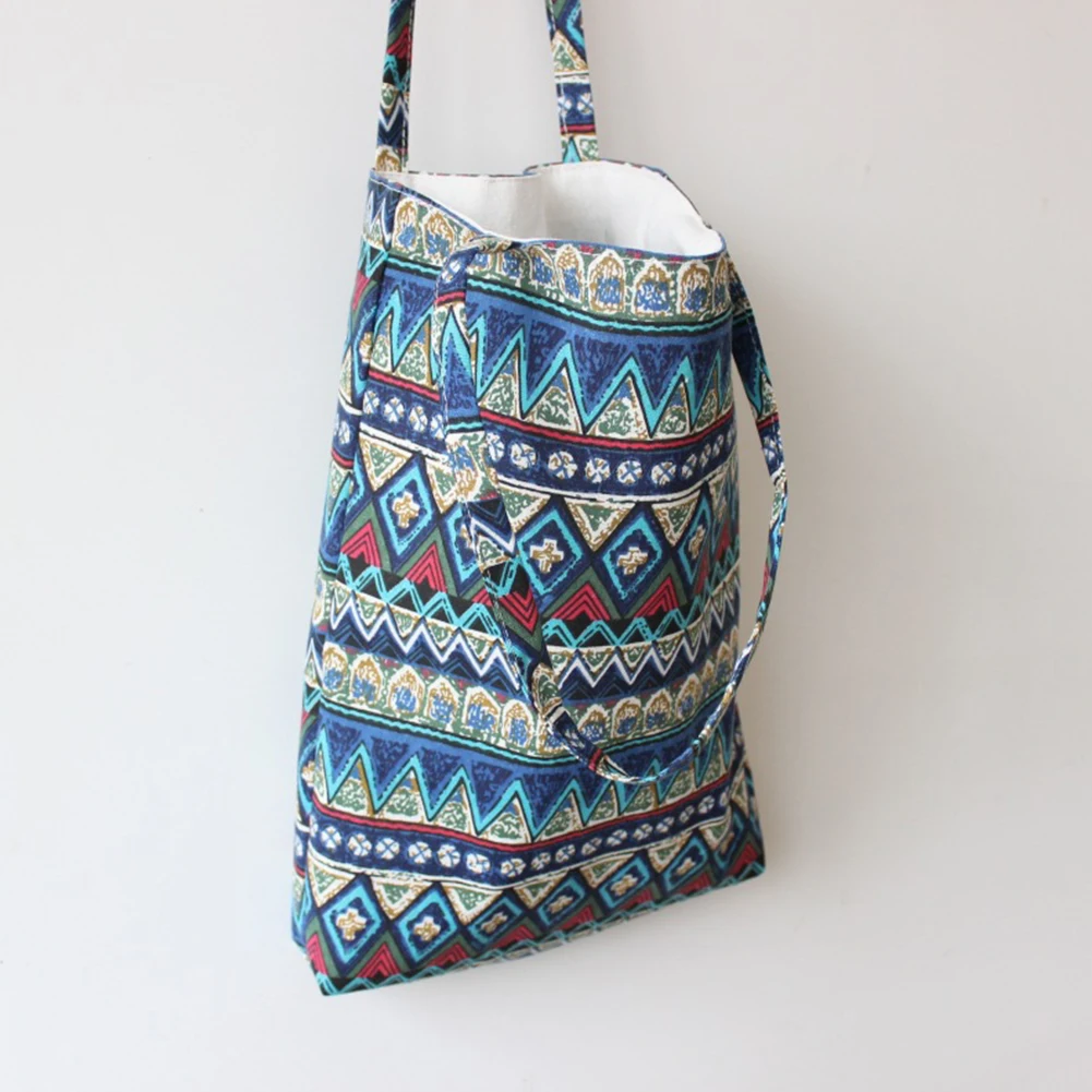 

Reusable Shopping Bag Eco Women Handbag Foldable Beach Bag Daily Use Shoulder Bag Flower Print Casual Canvas Tote Satchel