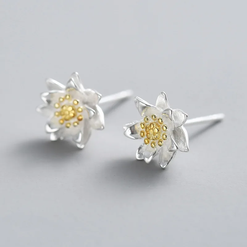 100% 925 Sterling Silver Flower Stud Earrings For Women Sterling silver