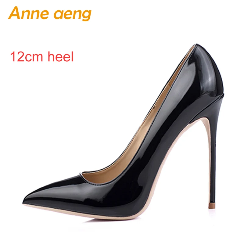 Женская обувь женские туфли-лодочки на высоком каблуке 8 см, 10 см, 12 см пикантная Дамская обувь классические красные свадебные туфли с острым носком женская обувь, большие размеры 34-46 - Цвет: Black 12cm heel