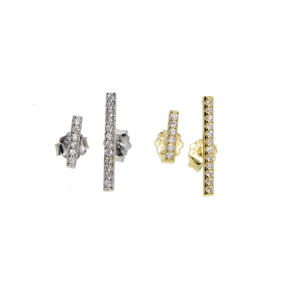 

2019 New Fashion real 925 Sterling Silver straight Bar Stick Stud Earring full cz paved Piercing Vertical Bar Gift for Men Women