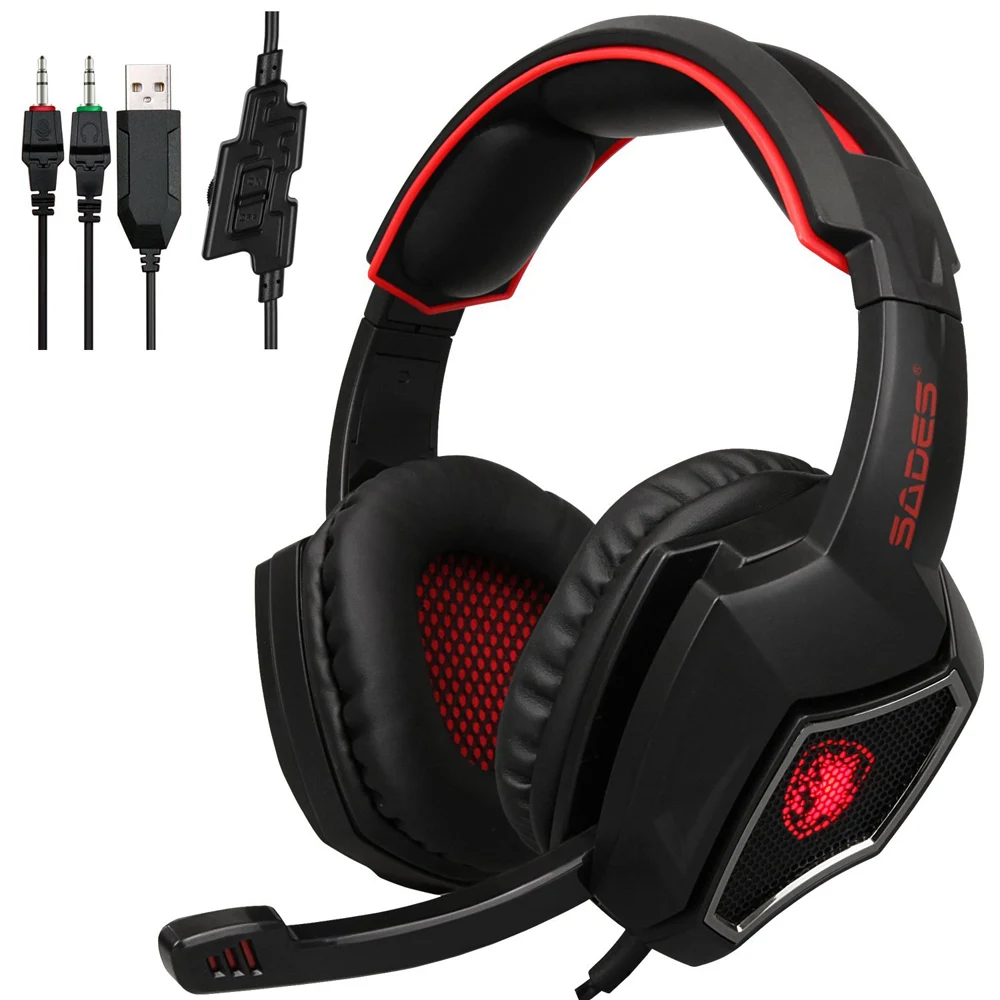 

R9 Gaming Headsets 3.5mm Wired Earphone Over Ear Game Headphone with Microphone LED Light Volume Control for PC Gamer