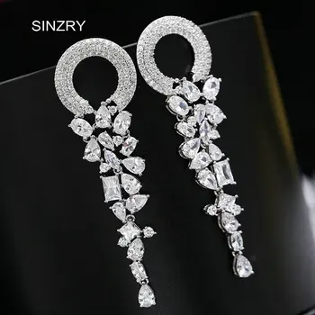 

Sinzry luxury long earrings circle cubic zirconia exaggerated vintage dazzling banquet drop earrings trendy CZ bridal earrings