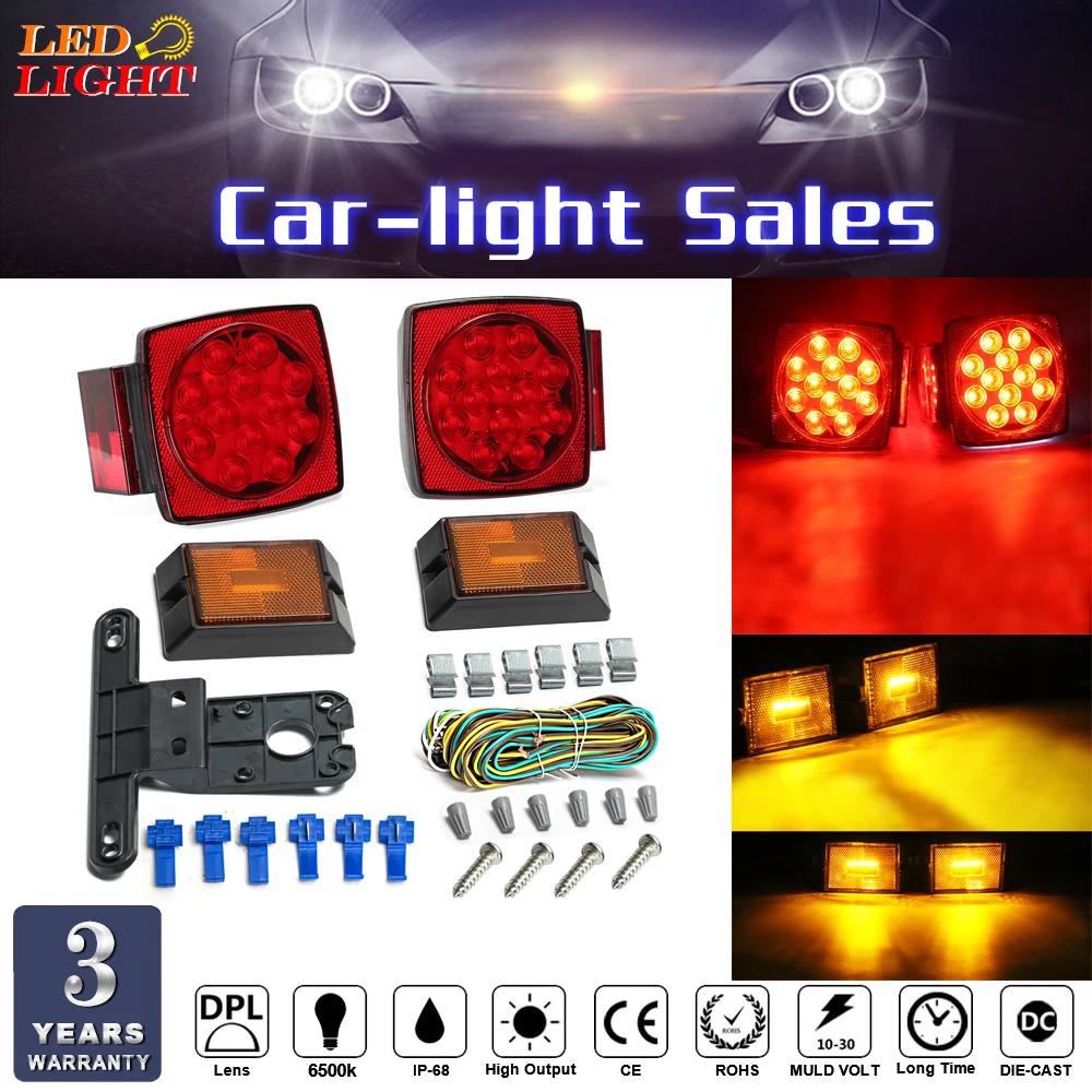 keyecu12V LED Submersible Trailer Tail Light Kit Stop Tail