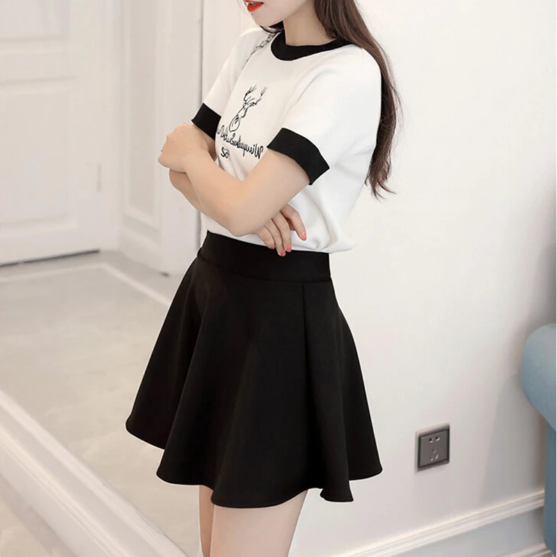 

Women Cotton Pleated Skirt Stretch High Waist Skirts Plain Skater Flared Slim Ripple Skirt