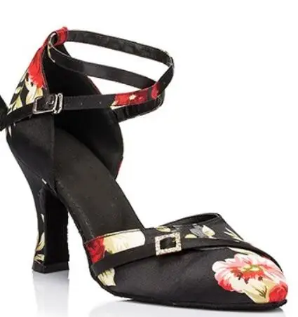 Новые женские танцевальные туфли для латинских танцев с цветами вечерние туфли с закрытым носком на осень и зиму для девочек - Цвет: as picture heel 6cm