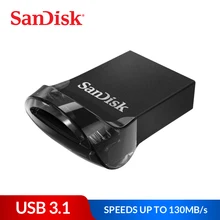 Двойной Флеш-накопитель SanDisk USB флэш-накопитель Ultra Fit 16 Гб оперативной памяти, 32 Гб встроенной памяти, 64 ГБ 128 ГБ 256 ГБ USB 3,1 диск 130 МБ/с. читать Скорость флэш-накопитель с вытяжным шнуром USB Стик
