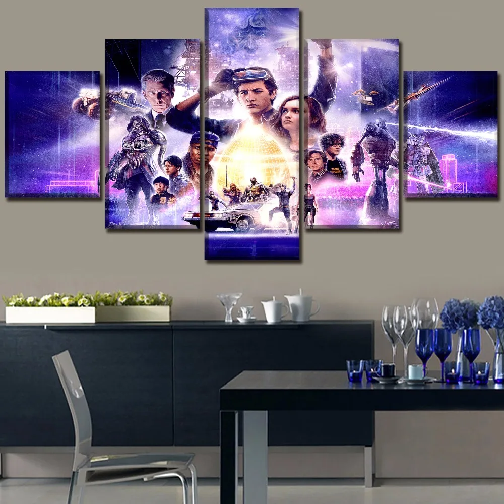 

Modern Home Wall Art Decor Canvas Picture Modular Frame 5 Pieces Movie Ready Player One Movie Role Poster HD Print Painting