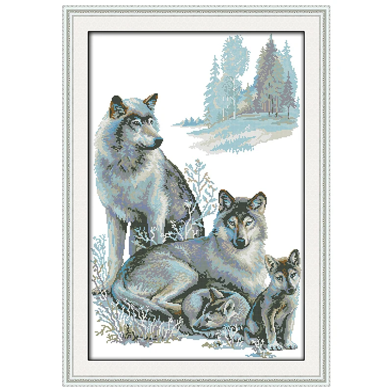 A Wolf Family Counted Cross Stitch 11CT 14CT Cross Stitch Set Animals