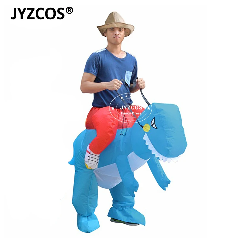 JYZCOS Man Riding inflatable T rex Dinasour Costume Fan Operated