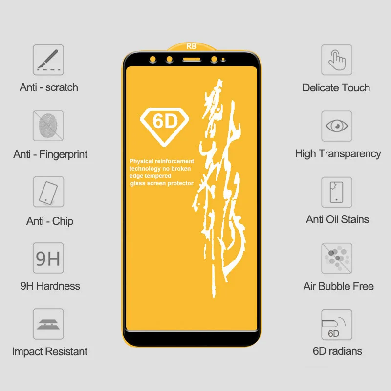 6D полное покрытие закаленное Стекло для Xiaomi mi 8 9 Honor 8lite A2 6X cc9 a3 протектор Стекло на POCO F1 Red mi 6 6Pro 5 Plus/Note 5, 6, 7, 8 Pro