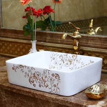 

Europe Vintage Style Lavobo Ceramic Washing Basin Bathroom Counter top Bathroom Sink rectangular countertop basin