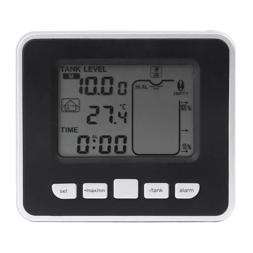 

Ultrasonic Water Tank Liquid Depth Level Meter Sensor With Temperature Display Time Alarm Transmitter Screws Measuring Tools
