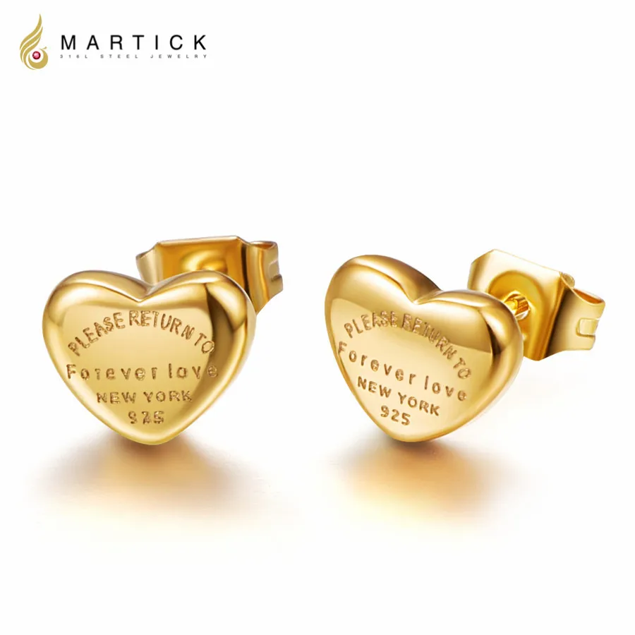 

Martick Gold-color Love Earrings 316L Stainless Steel Fashion Letter Silver Color Heart Stud Earrings For Women Never Fade E198