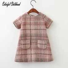 Винтаж платье для девочек Малыш Обувь для девочек платье-майка без рукавов Повседневное хлопковое клетчатое платье карман Дизайн детей Костюмы 2T-6