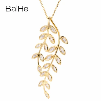 شراءBAIHE الصلبة 18K الذهب الأصفر 0.70ct-0.85ct H/SI الماس الطبيعي النساء غرامة مجوهرات الزفاف جميلة حساسة يترك القلائد