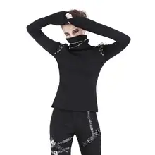 Darkinlove женская рубашка в стиле панк черные длинные рукава вечерние Необычные Strrewear Ультра высокая шея Топ для женщин