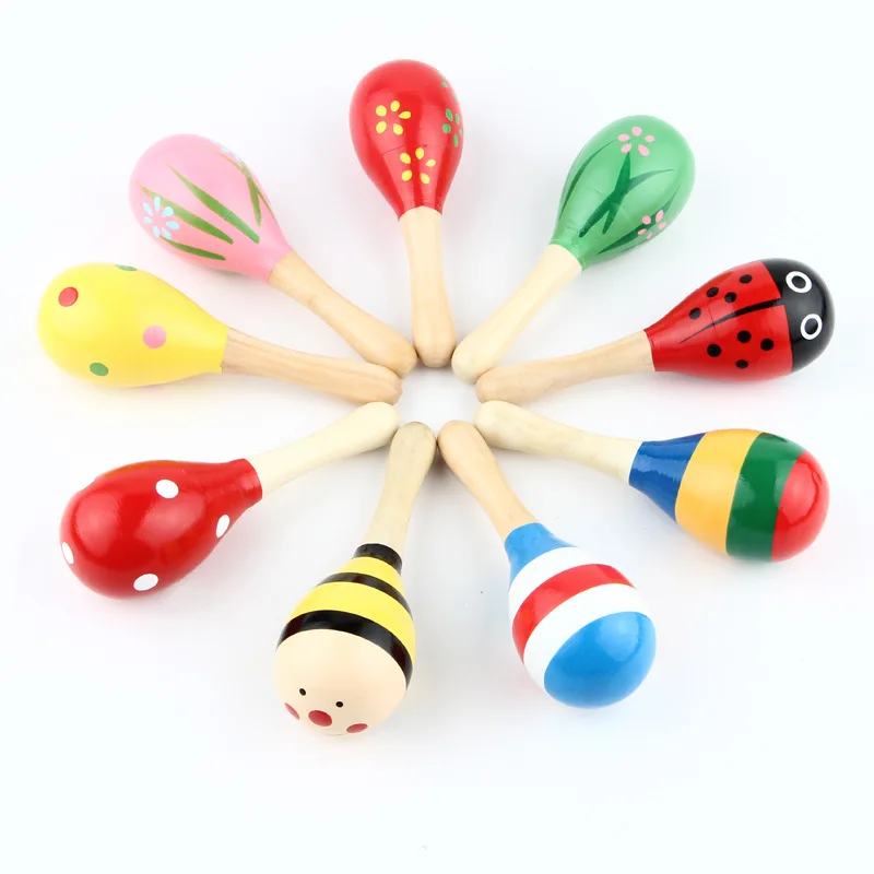 Colorful Wooden Maracas Baby Child Musical Instrument Rattle Shaker Party Children Gift Toy Early Educational toys Gift for Kids
