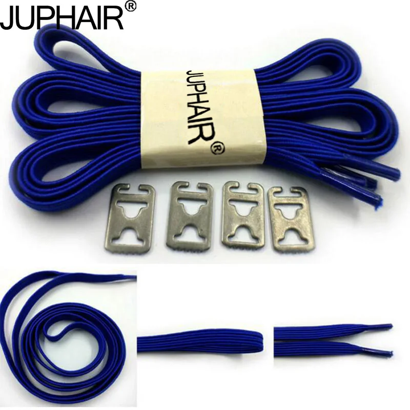 

JUP 1-50 Pairs Colorfur Blue Polyester Rubber Lace Not Tie Shoelaces Metal Fashion Simple Convenient Laces Buckle Elastic Unisex